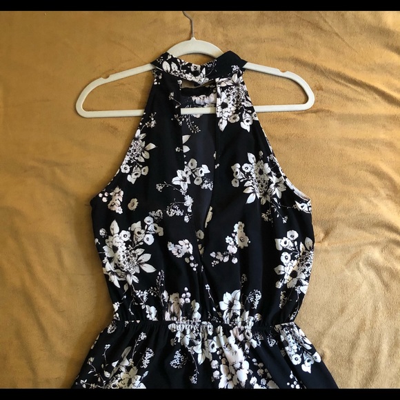 Black Floral Halter Romper - Picture 2 of 7